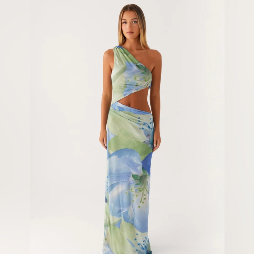 Peppermayo One Shoulder Blue Green Dress